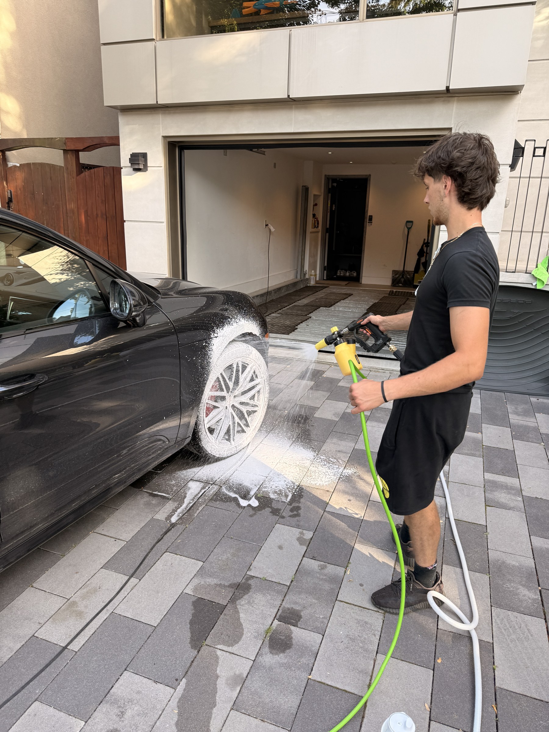 Foaming a wheel during exterior detail
